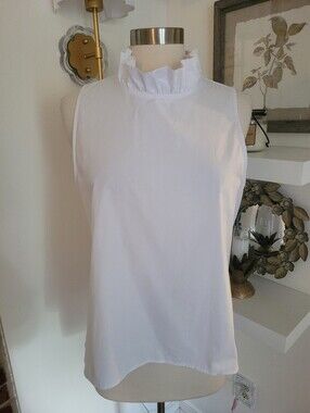 Mazik White Ruffle Mock Neck Sleeveless Top Large